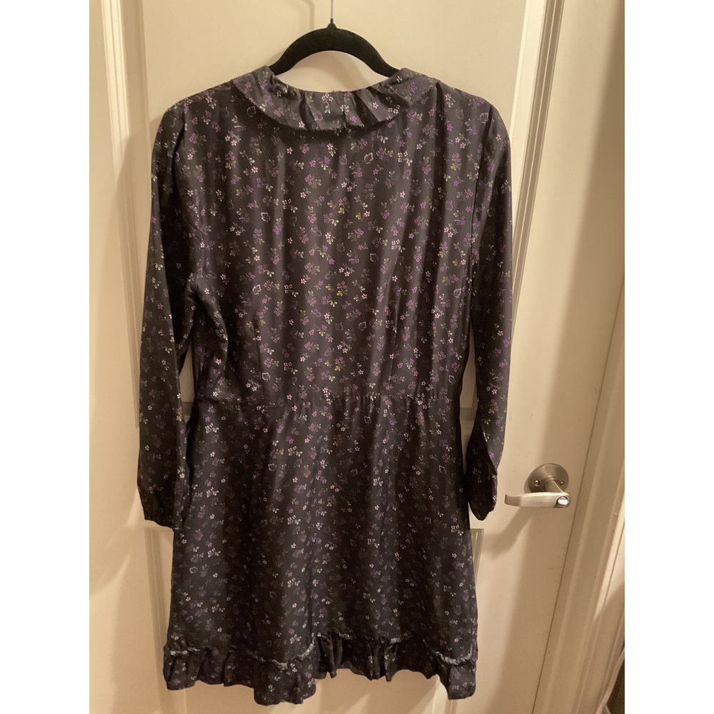 J.McLaughlin Floral Print Wrap Dress Ruffle Trim Long Sleeve Black Size 8 - Picture 9 of 15